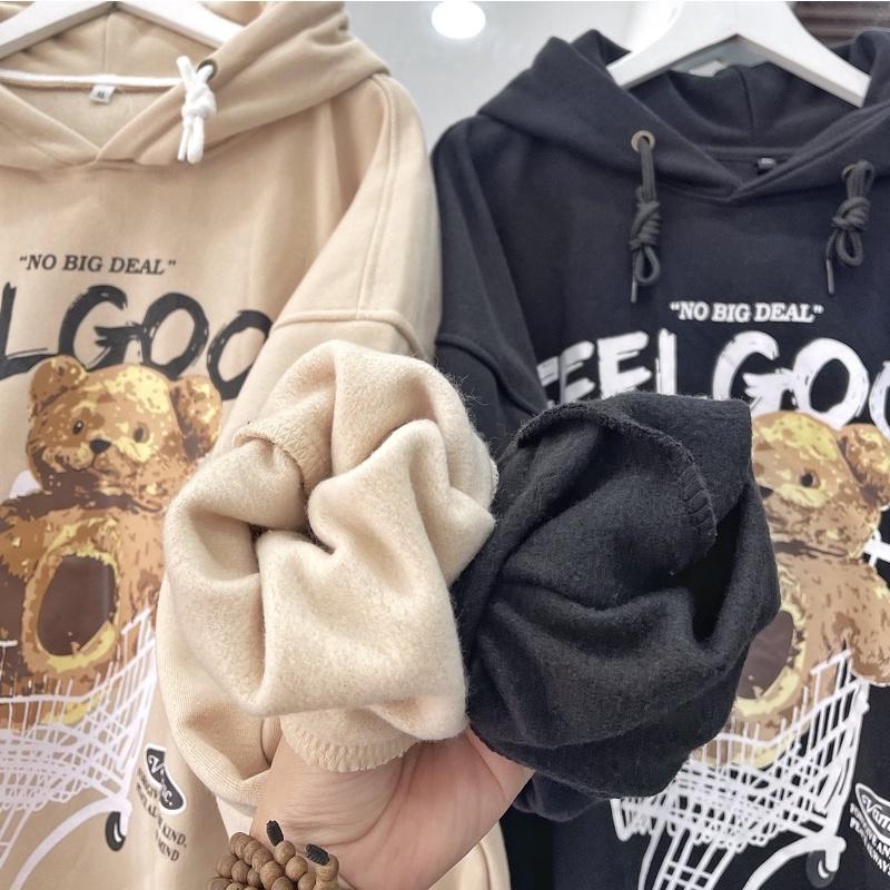 Áo hoodie gấu màu đen + kem ảnh thật unisex