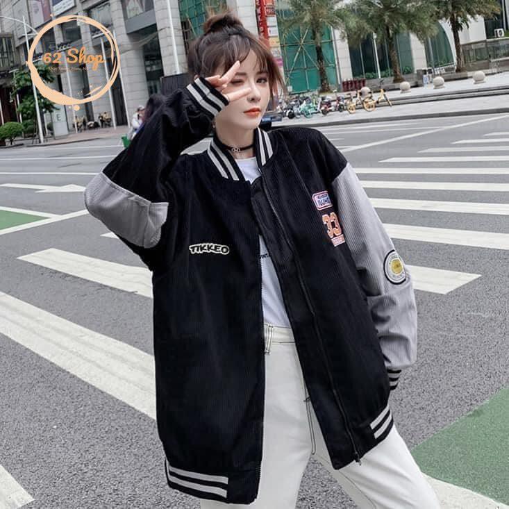 Áo Varsity Jacket Nhung Thêu 33 - Chất NHUNG TĂM dày dặn - Form to cả nam và nữ mặc đều đẹp - Túi 2 bên như mẫu