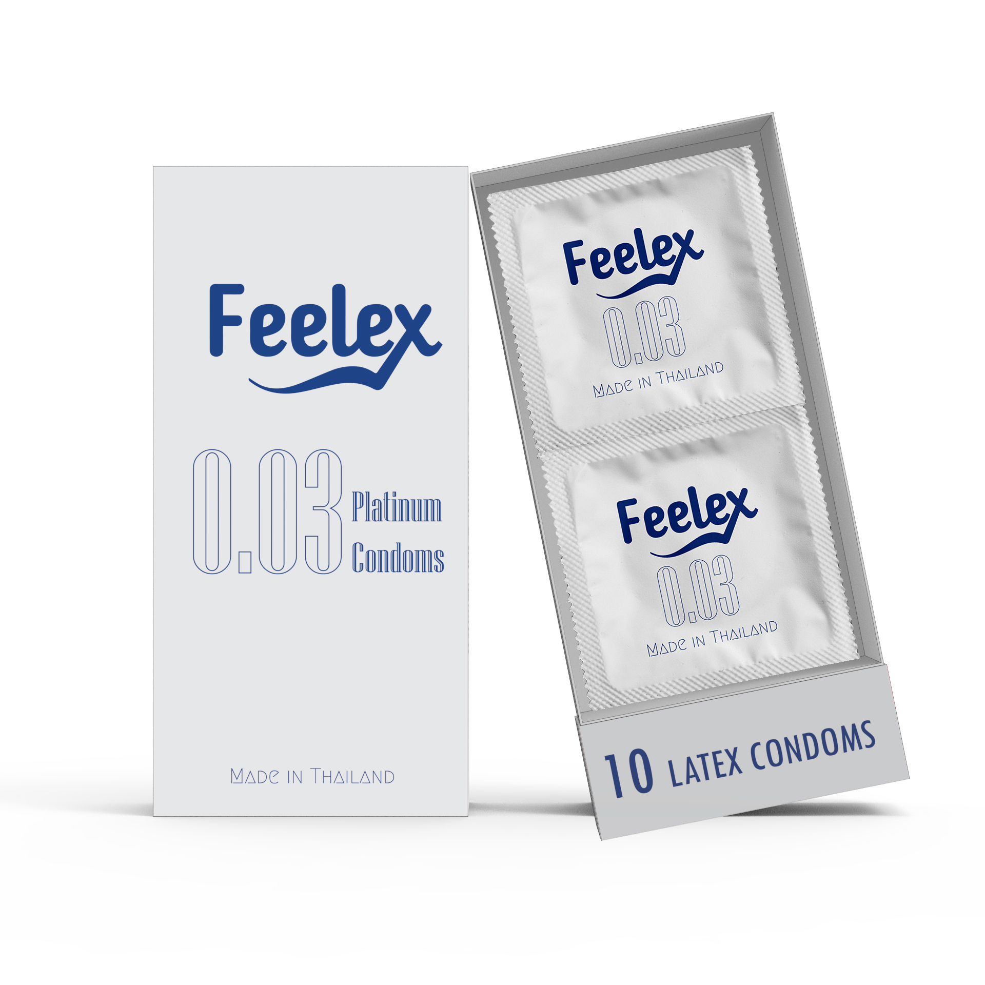 Bao cao su Feelex 0.03 Platinum, siêu mỏng, nhiều gel bôi trơn, xuất xứ Thái Lan