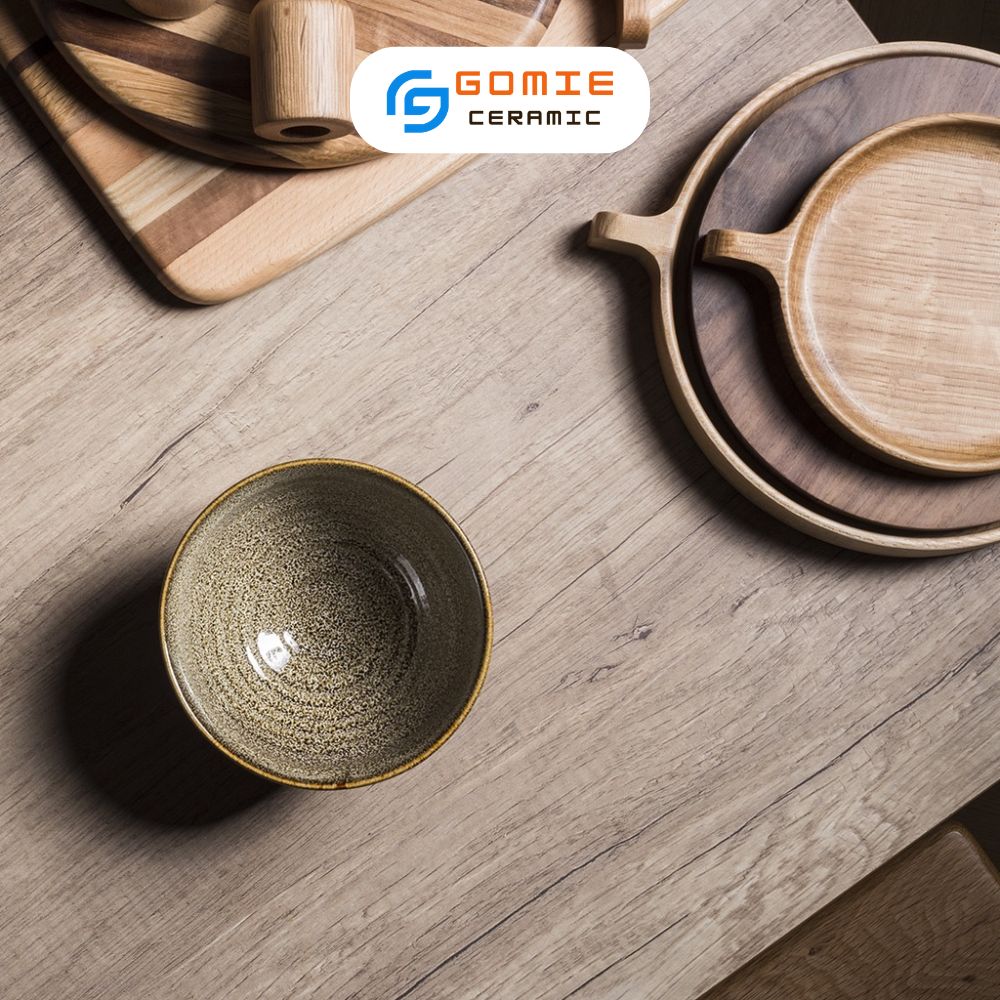 Bát nhọn D12H7.5 Men gấm vàng hỏa biến