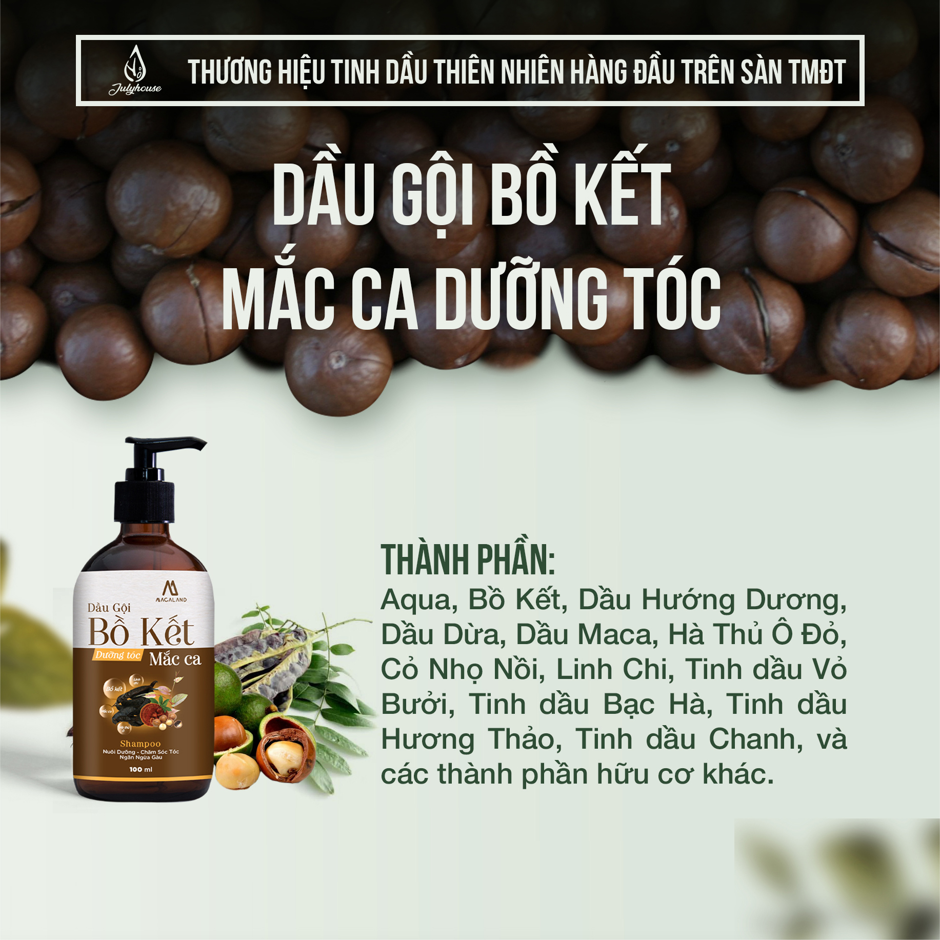 Dầu gội Bồ Kết Dưỡng Tóc Mắc Ca 100ml MACALAND