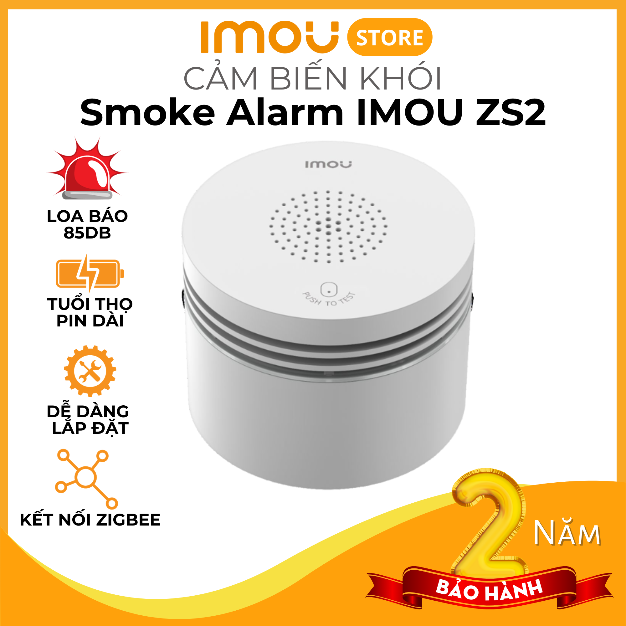 Cảm biến khói Imou ZS2 - Smoke Alarm IMOU ZS2, phát hiện và báo động khói, cảnh báo cháy, tích hợp chuông báo - Hàng chính hãng