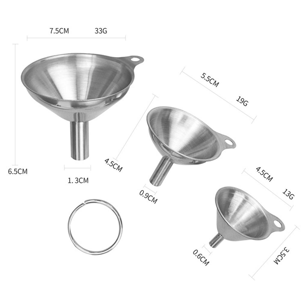 Set of 3 Stainless Steel Kitchen Funnels for Transferring