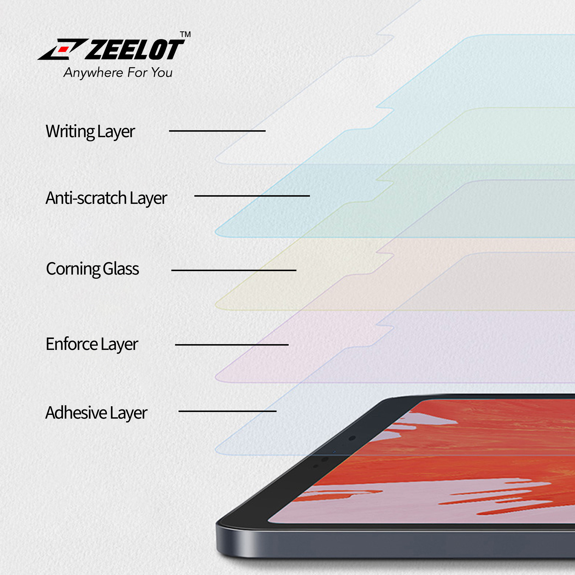Dán cường lực iPad Pro 12.9" 2020/2018 Zeelot PureGlass 2.5D Chống vân tay - Hàng Chính Hãng