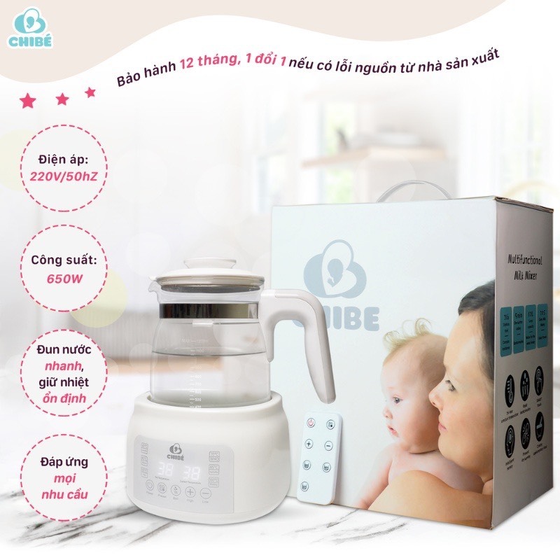 Ấm đun nước CHIBÉ CB002 thông minh pha sữa cho bé, điều khiển từ xa, giữ nhiệt 72h hàng chính hãng