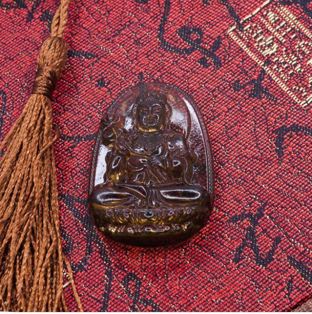 Mặt dây chuyền Đại Thế Chí Bồ Tát Thạch Anh Khói (Smoky Quartz) tự nhiên - Phật Bản Mệnh cho người tuổi Ngọ - PBMSMO05 (Mặt kèm sẵn dây đeo)