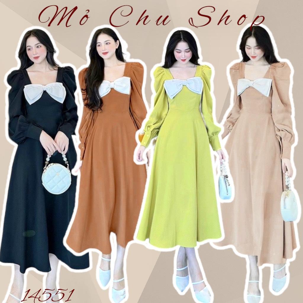 ĐẦM MIDI TAY DÀI PHỐI NƠ NGỰC