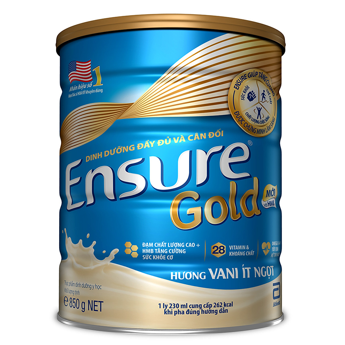 2 Hộp Sữa Bột Ensure Gold Hương Vani Ít Ngọt (850g)