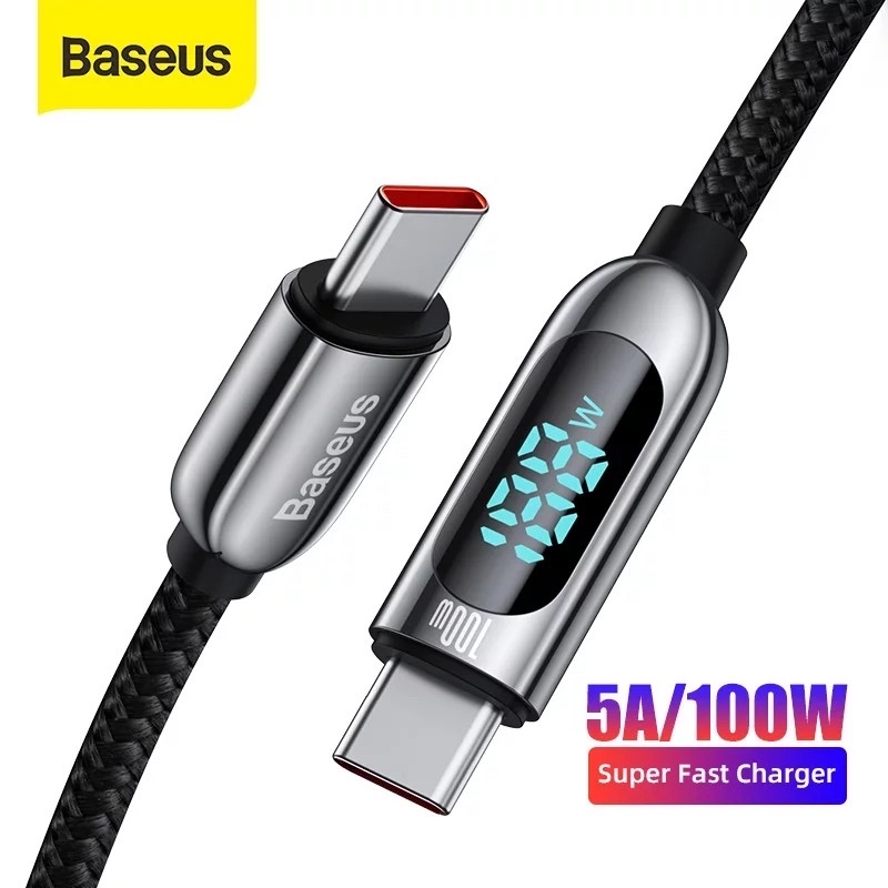 Dây cáp sạc Type C sạc nhanh 100W chuẩn PD 3.0 Type C to Type C hiệu Baseus Display Fast Charging Data Cable trang bị màn hình LED chuẩn 5A/QC 4.0, Smartchip - hàng nhập khẩu