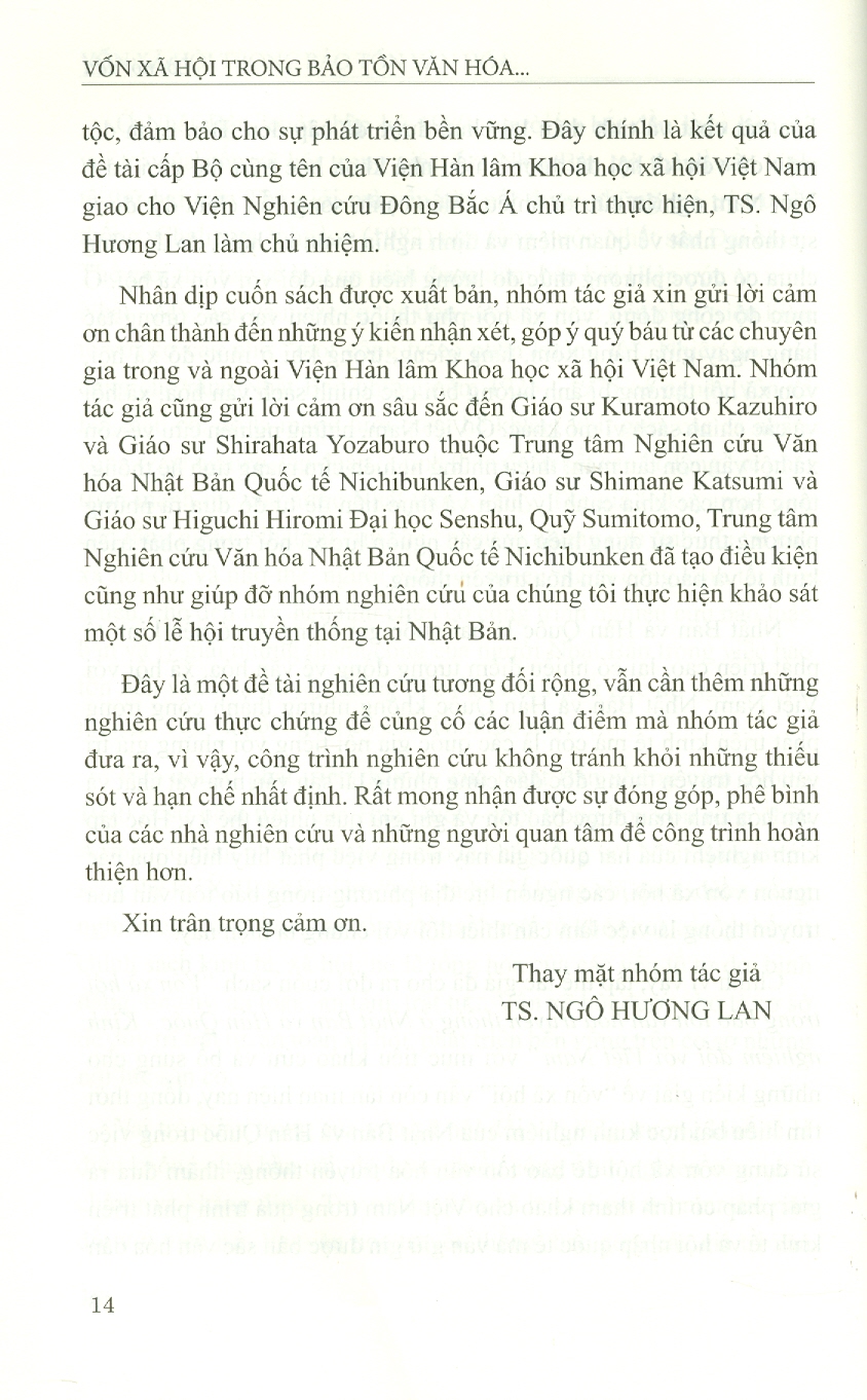 Vốn Xã Hội Trong Bảo Tồn Văn Hóa Truyền Thống ở Nhật Bản Và Quốc - Kinh Nghiệm Đối Với Việt Nam (Sách chuyên khảo)