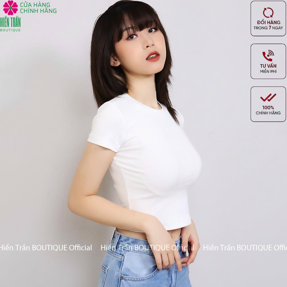 Hình ảnh Áo croptop nữ Hiền Trần BOUTIQUE cổ tròn cộc tay vải thun ôm body crotop nữ cotton co giãn tốt nhiều màu