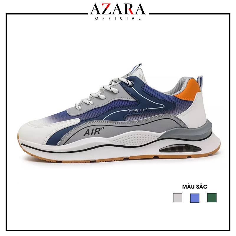 Giày Thể Thao Nam AZARA- Sneaker Xám - Xanh Lá - Màu Xanh Lam, Đế Giày Chạy Bộ Chống Sốc, Kiểu Dáng Sporty - G5331