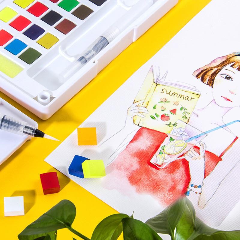 Màu Nước Nén Water Color Cao Cấp Tiện Lợi (Tặng kèm bút nước + palette + mút )