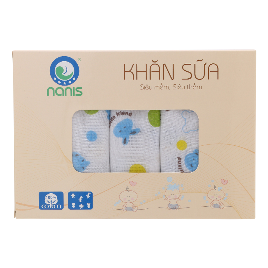 10 Khăn Sữa Cao Cấp In Hình Nanis 2 Lớp (32 x 32 cm)