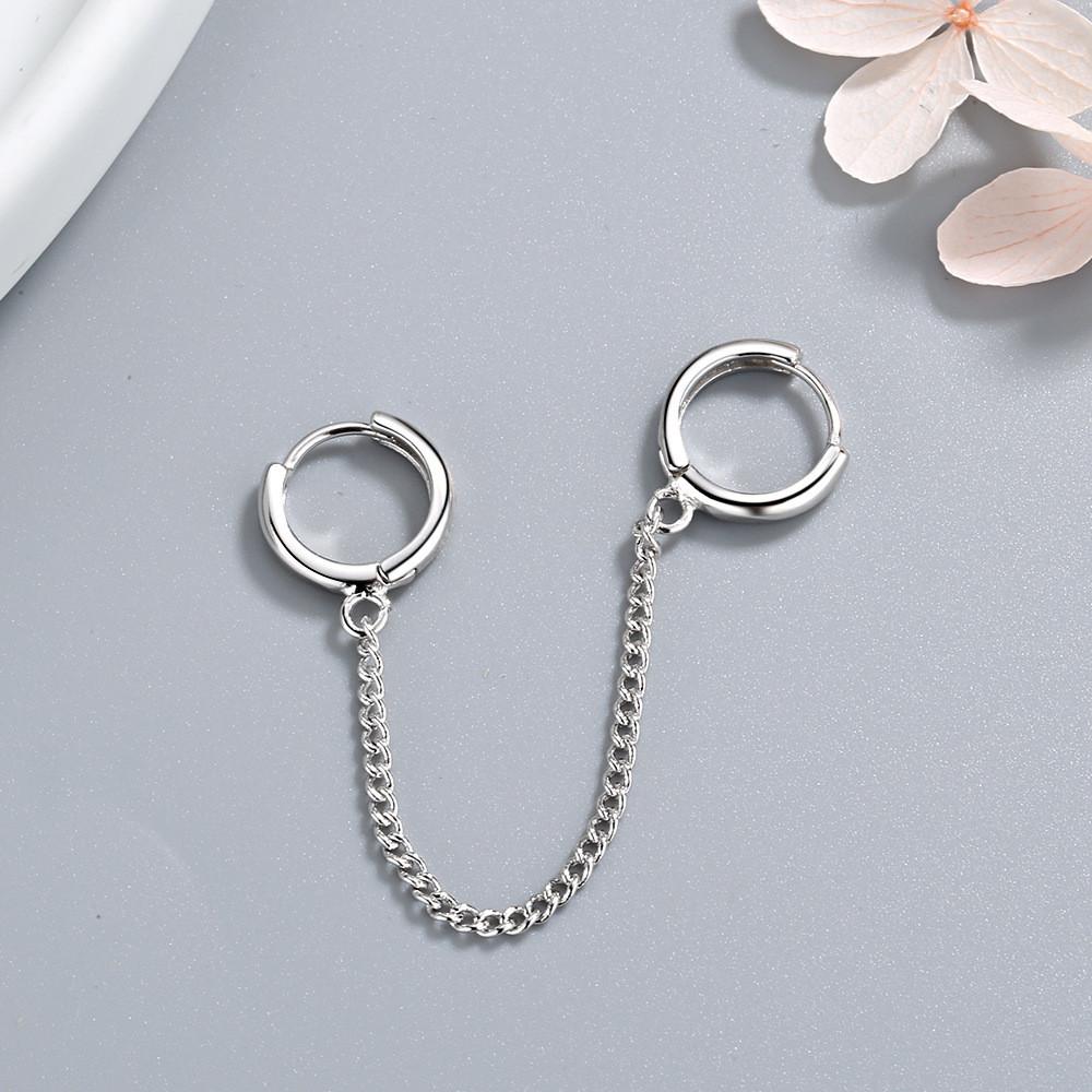 Bông tai nam hai lỗ nối sợi mắt xích đơn giản, cá tính