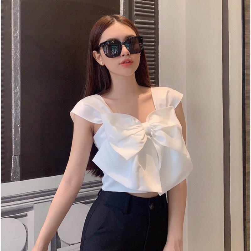 Áo crop cổ vuông nơ to có 3 màu có size