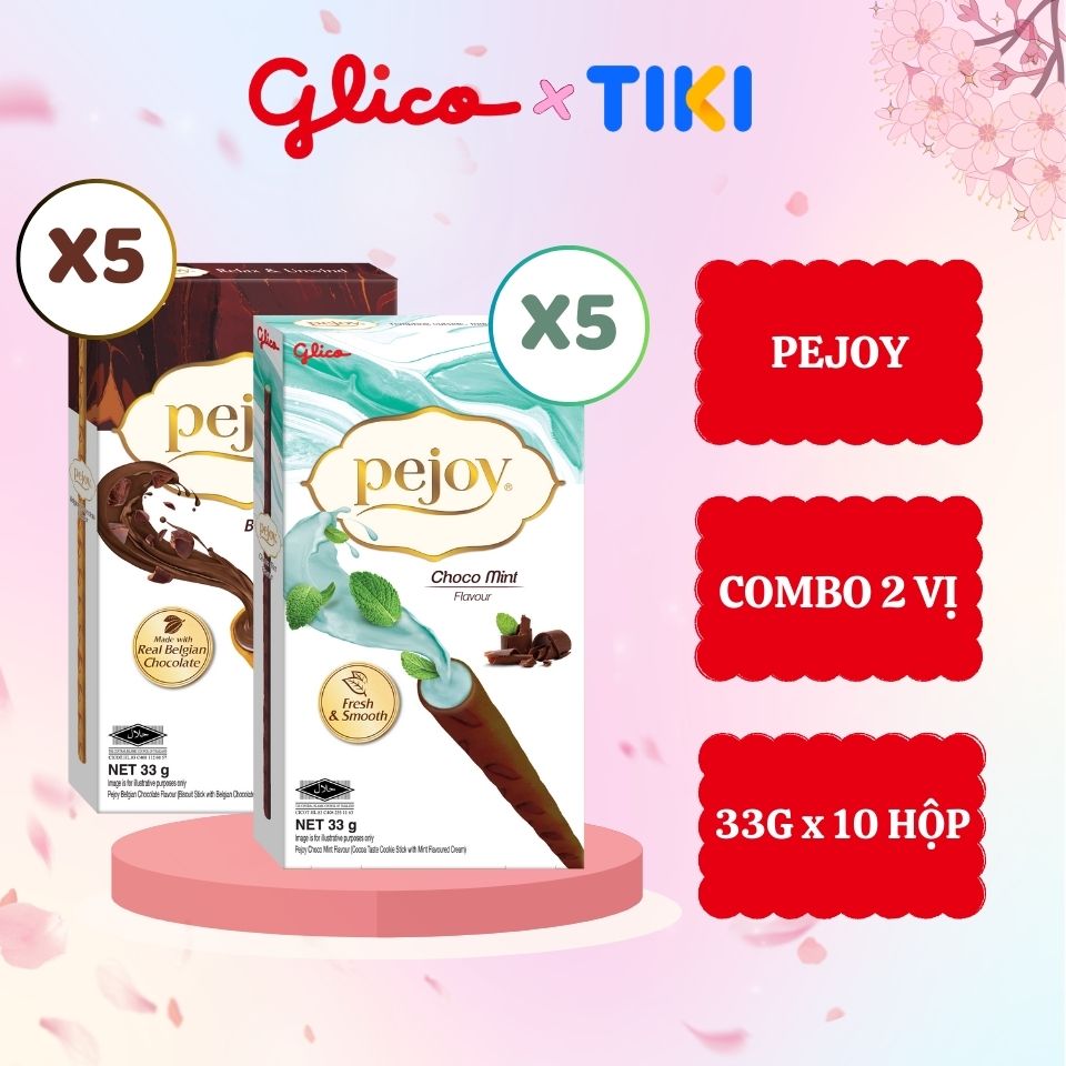 Bánh que nhân kem mix 2 vị socola & socola bạc hà GLICO Pejoy (Happy Set D 10 hộp - 5 chocolate 5 Choco Mint)