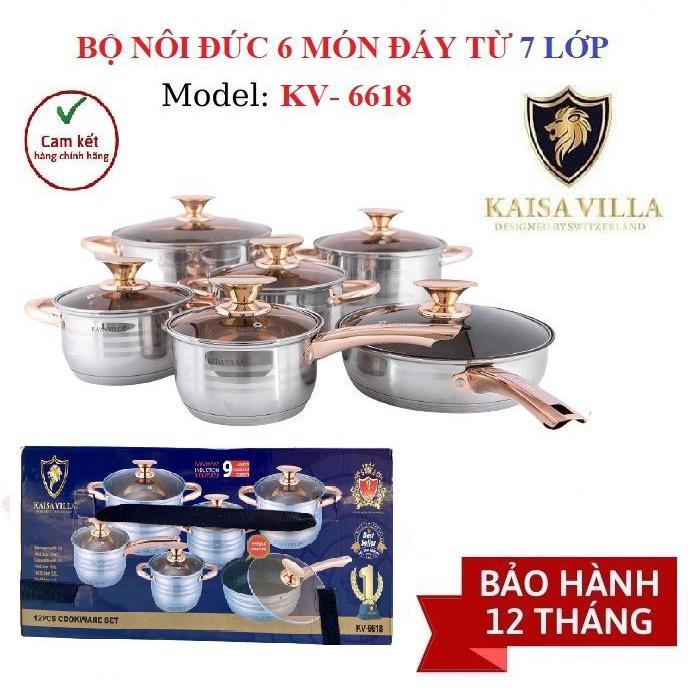 Bộ Nồi Inox Vung Kính KAISA VILLA 6 Món 12 Chi Tiết Mã KV-6618