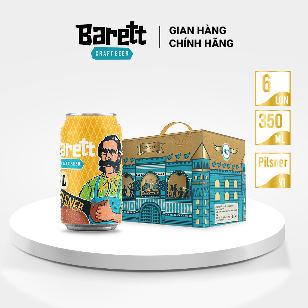 Bia thủ công Barett 6 lon vị Pilsner (330ml/lon)