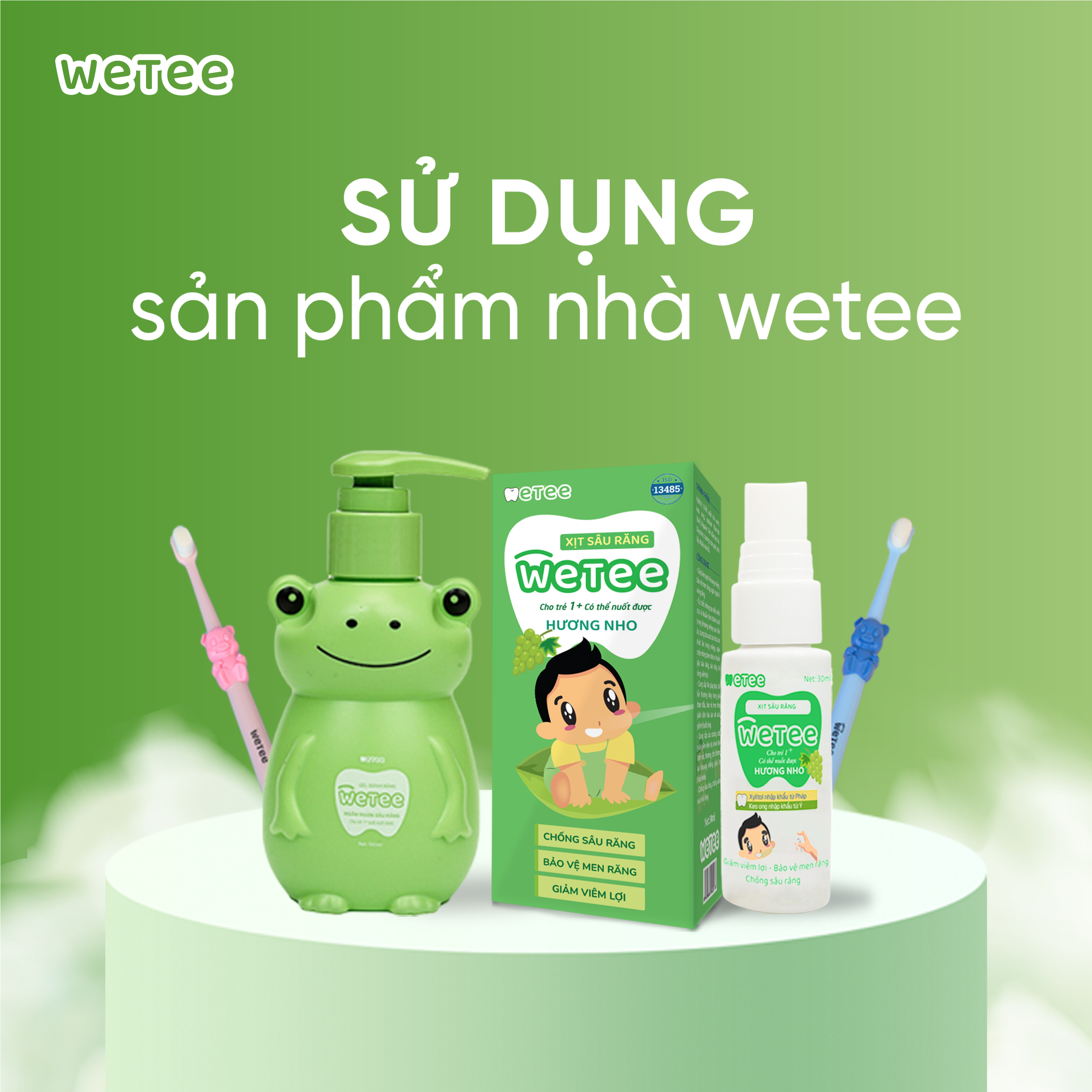 1 Gel Đánh Răng Wetee 100ml + 1 Xịt Chống Sâu Răng Wetee 30ml Tặng Kèm Bàn Chải Đánh Răng Lông Mềm