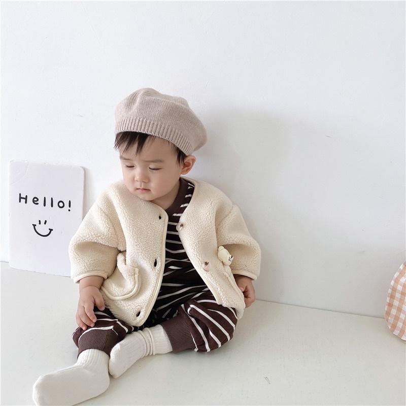 Áo khoác cho bé gái, áo khoác lông gấu thu đông siêu ấm kiểu dáng Hàn Quốc cho bé từ 8kg