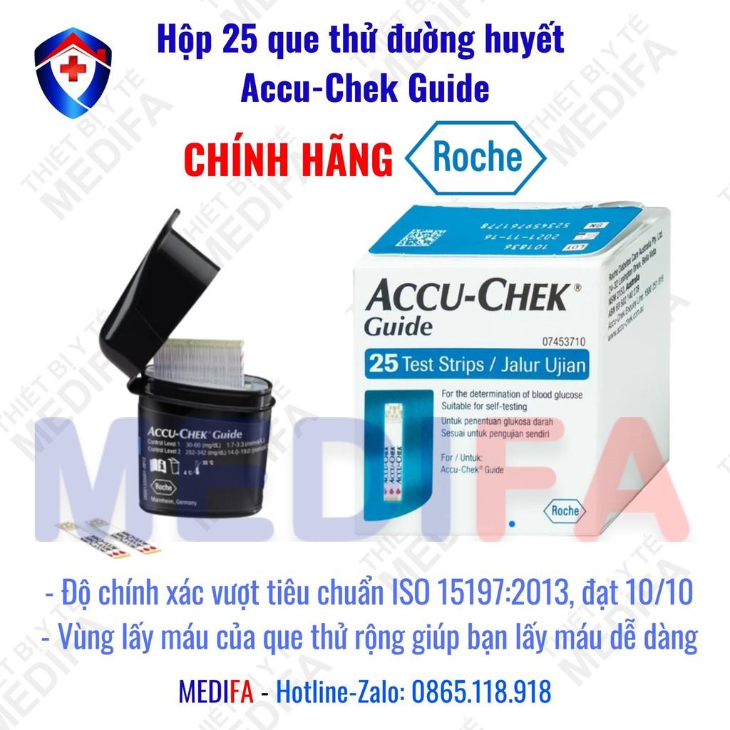 Hộp 25 Que Thử Đường Huyết Accu-Chek Guide, Date Xa, NK Chính Ngạch, Tem Niêm Phong, Tem Phụ TV