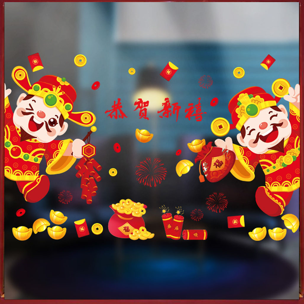 Decal dán kính trang trí Tết - thần tài chào xuân- mã sp AMJ941