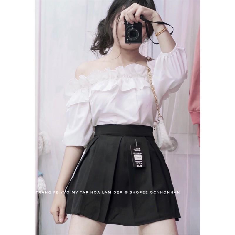 Set áo bẹt vai chân váy xoè