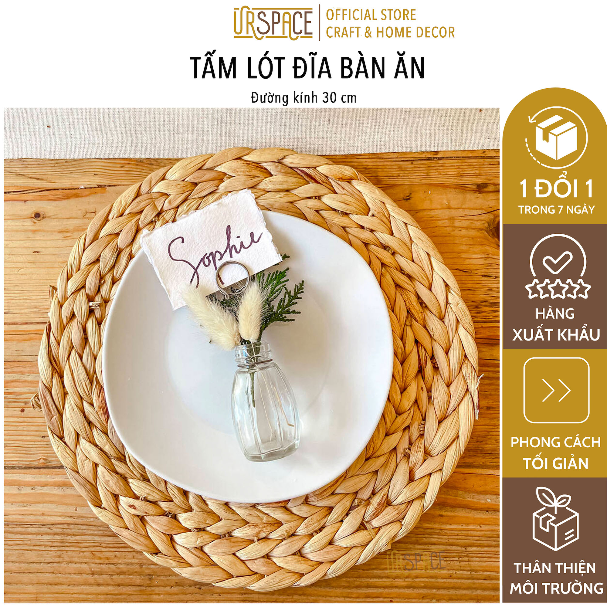Tấm lót lục bình hình tròn URSPACE trang trí bàn ăn treo tường decor / ROUND HYACINTH PLACE MAT