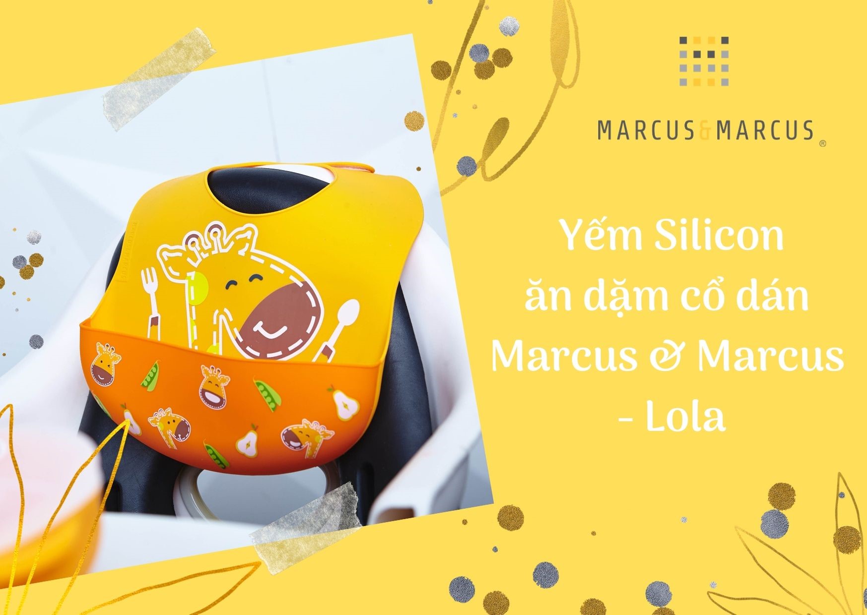 Yếm silicon ăn dặm cổ dán cho bé Marcus & Marcus, từ 6 tháng