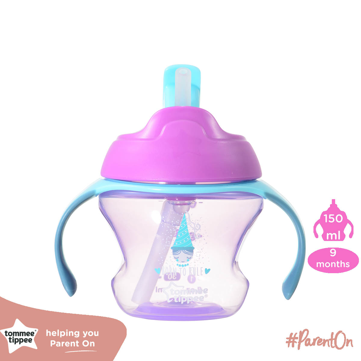 Bình uống nước có ống hút cho bé Tommee Tippee First Straw 150ml từ 9 tháng - Hồng