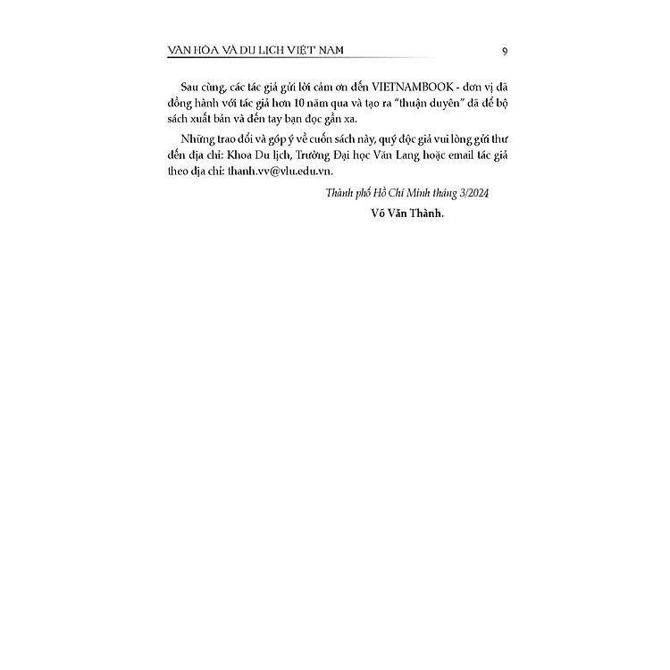 Sách - Văn Hóa Và Du Lịch Việt Nam - Võ Văn Thành - VIETNAMBOOK