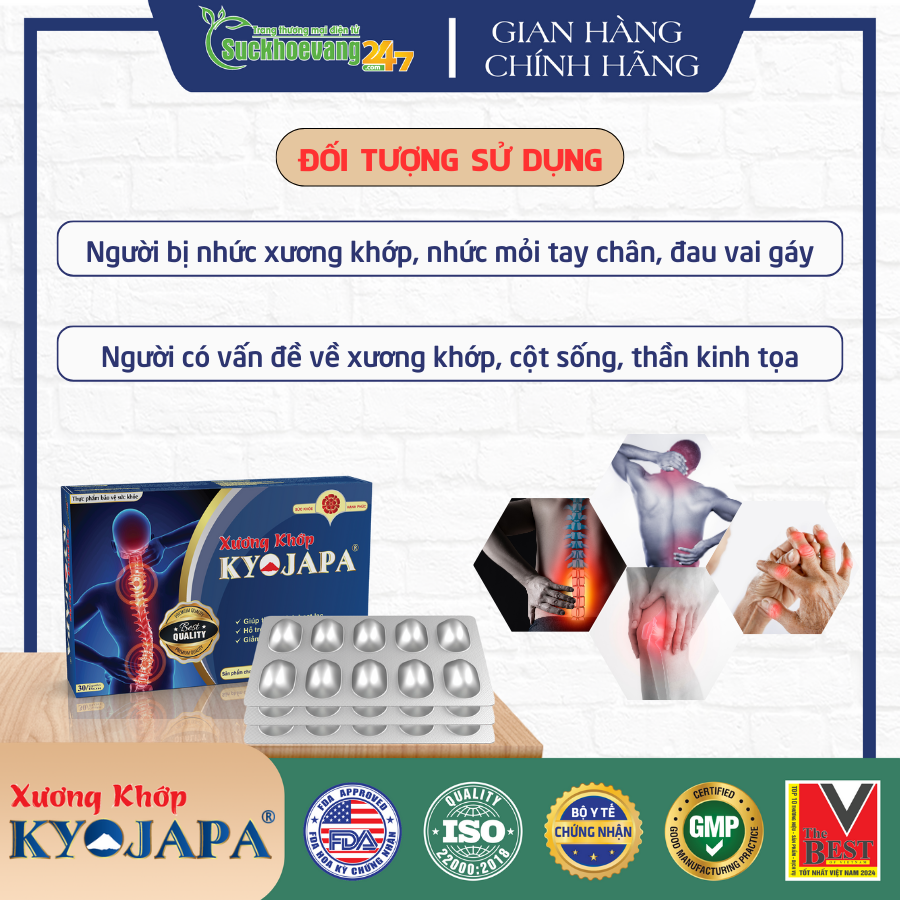 Viên uống Xương Khớp Kyojapa hỗ trợ giảm đau nhức xương khớp, đau dây thần kinh tọa, đau cột sống, thoái hóa cột sống, thoát vị đĩa đệm - Hộp 30 viên