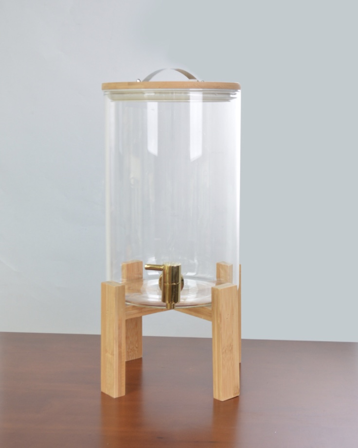 Bình thủy tinh chịu nhiệt kèm chân đế gỗ Borosilicate Glass 8L