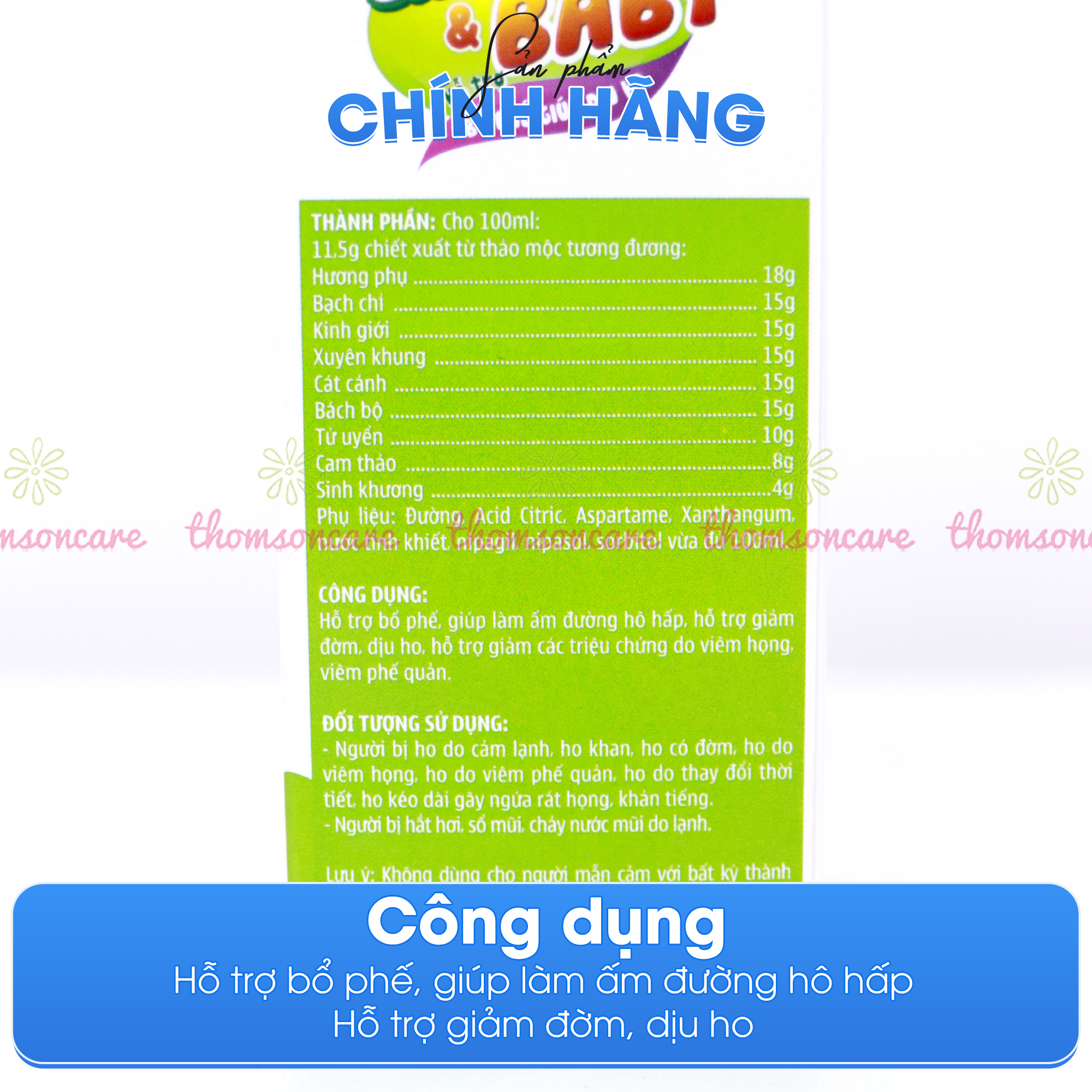 Siro ho Sano Mom Baby Sanofia, giúp bổ phế, giảm ho an toàn cho mẹ bầu và trẻ sơ sinh - Chai 100ml Thomsoncare