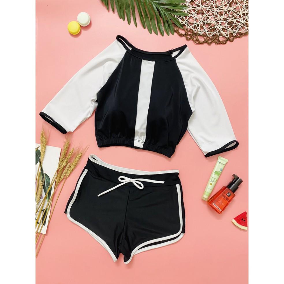 freeship Bikini 2 mảnh đen trắng ông tay lỡ ( Kèm ảnh khách chụp)
