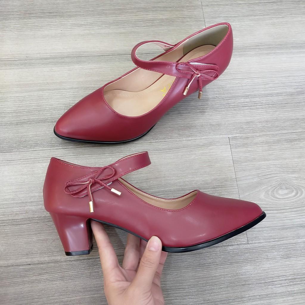 Giày quai dán gót trụ, da lì cao cấp ROSATA RO330 cao 5p mũi nhọn - HÀNG VIỆT NAM - BKSTORE