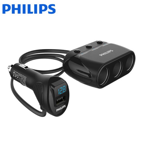 Bộ chia tẩu sạc Philips trên ô tô tích hợp 3 cổng kết nối usb kết hợp sạc nhanh DLP2019 - Hàng nhập khẩu