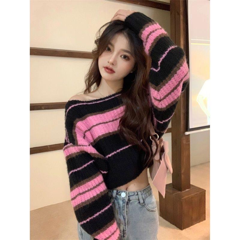 ÁO LEN CROTOP SỌC HỒNG ĐEN ULLAZANG