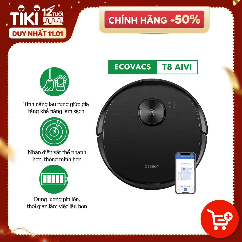 Robot hút bụi lau nhà Ecovacs Deebot T8 Aivi - T8 Power 2021 chính hãng