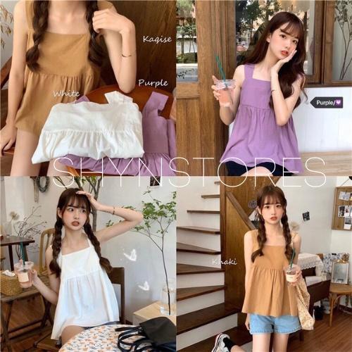 Áo babydoll,áo 2 dây,áo đũi bản to chất đũi lụa kèm nơ sau siêu hot A367 coco land deal xịn, chất xịn giá tốt