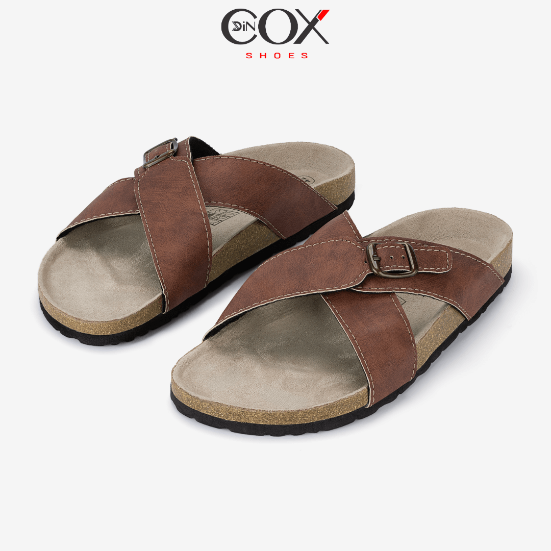 Dép Đế Trấu Nam Quai Chéo 1 Khóa DC05 Brown Dincox