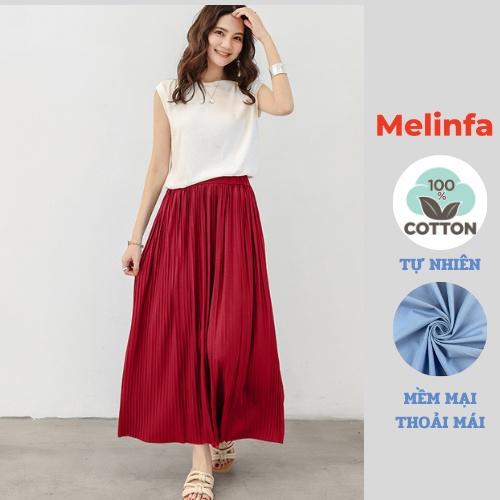 Chân váy Midi xếp ly trẻ trung thanh lịch vải Cotton thân thiện mã VAV0333