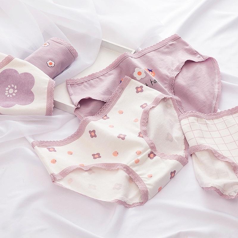 Quần Lót Nữ Cotton Nâng Mông Co Giãn hoạ tiết hoa tím siêu xinh QL02