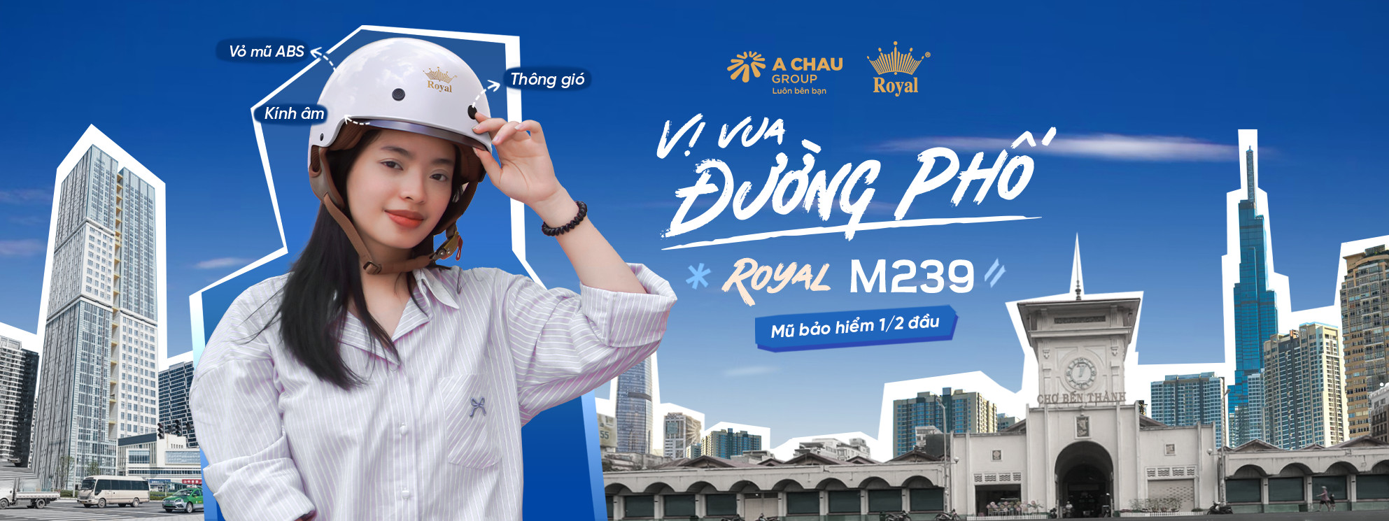 Mũ bảo hiểm xe máy nửa đầu Royal M239 kính âm