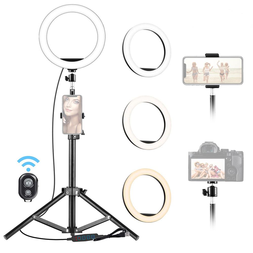 Đèn LED chiếu video  16cm / 6 inch có thể điều chỉnh độ sáng có 3 chế độ chiếu sáng USB kích thước giá đỡ điện thọai 210cm