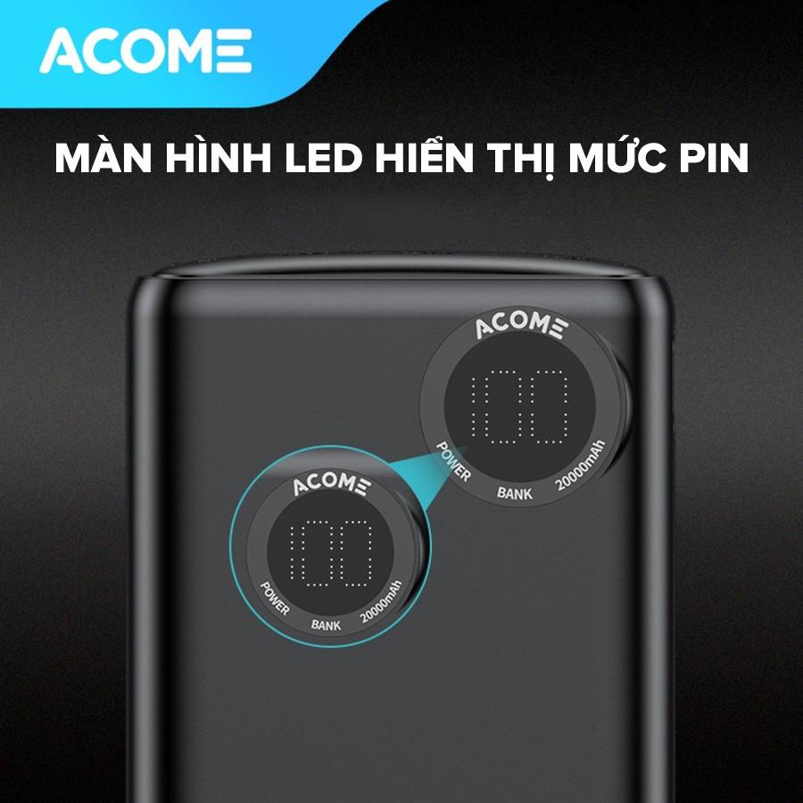 Pin Sạc Dự Phòng ACOME 20.000mAh Công Suất 22.5W, Có Đèn Led Báo Mức Pin - Hàng Chính Hãng