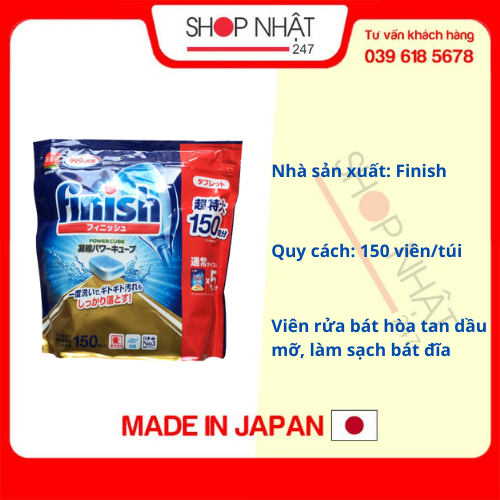 Viên rửa bát Finish Nhật 150 viên - Tặng túi zip 5 kẹo mật ong Senjaku
