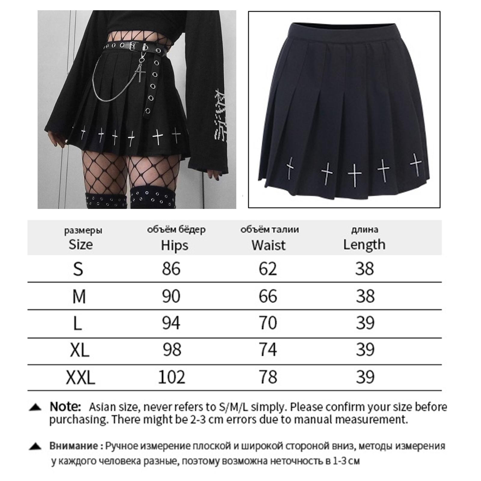 Girls Punk Cross Embroidery Skirts Pleated Women High Waist Mini Skirts Cross Female Black Skirts Cosplay Costumes Skirts