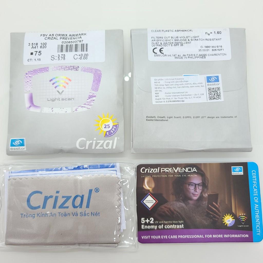 Tròng Kính cận Essilor 1.56, 1.60 và 1.67 Crizal Prevencia chính hãng Pháp